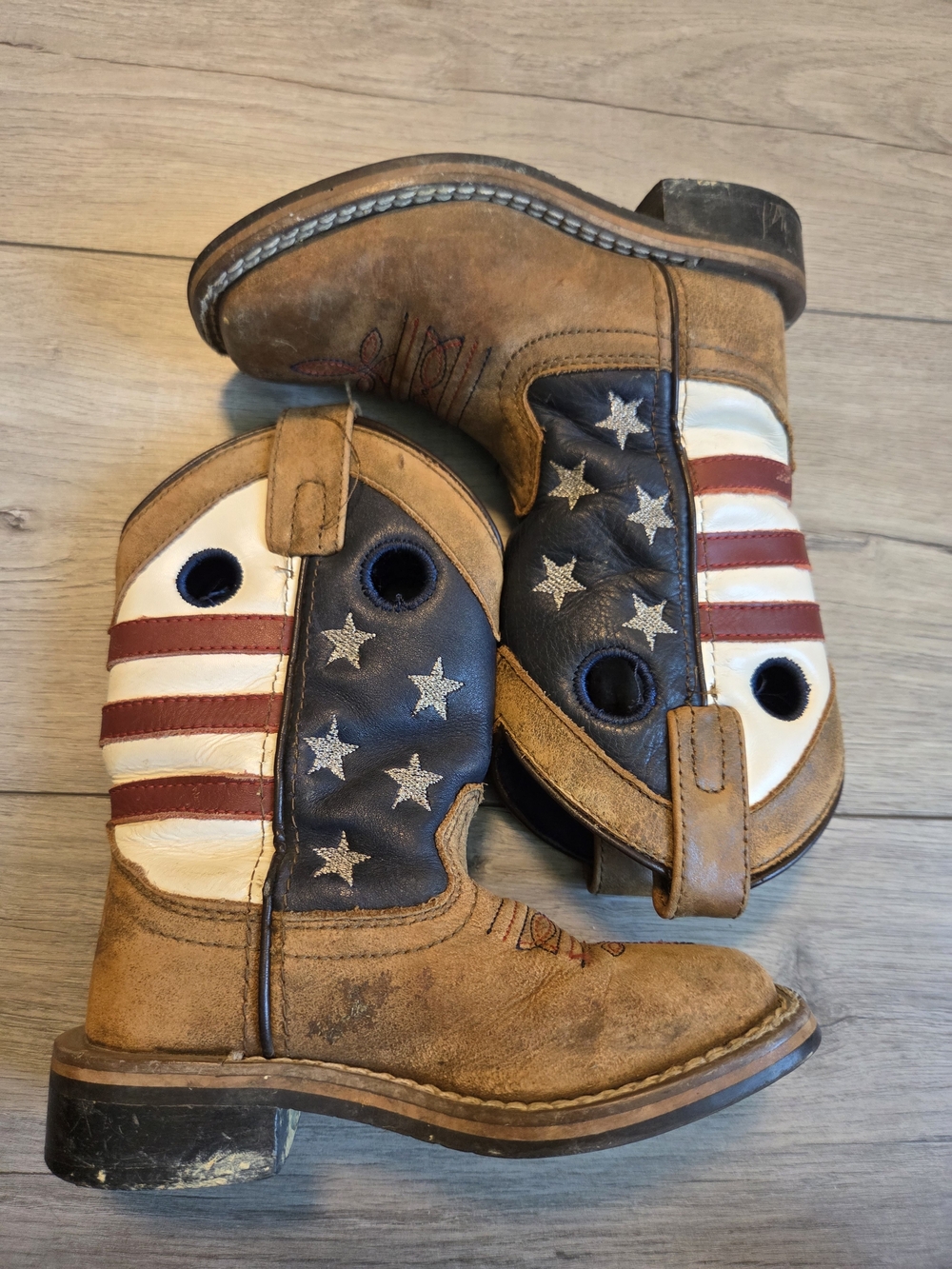 Smoky Mountain Kids Brown Leather Western Boots with American Flag Accent 9
